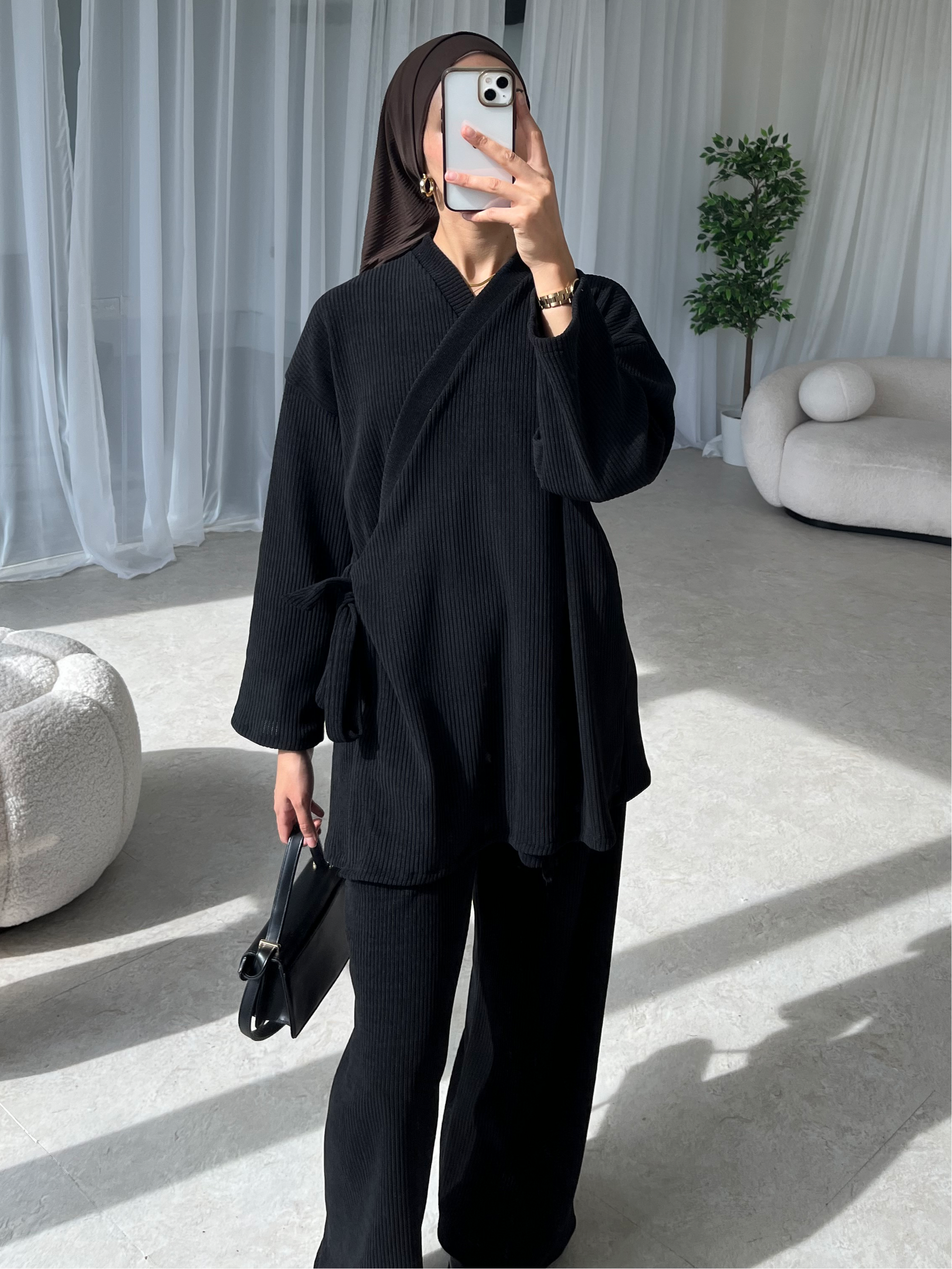 Black corduroy kimono set