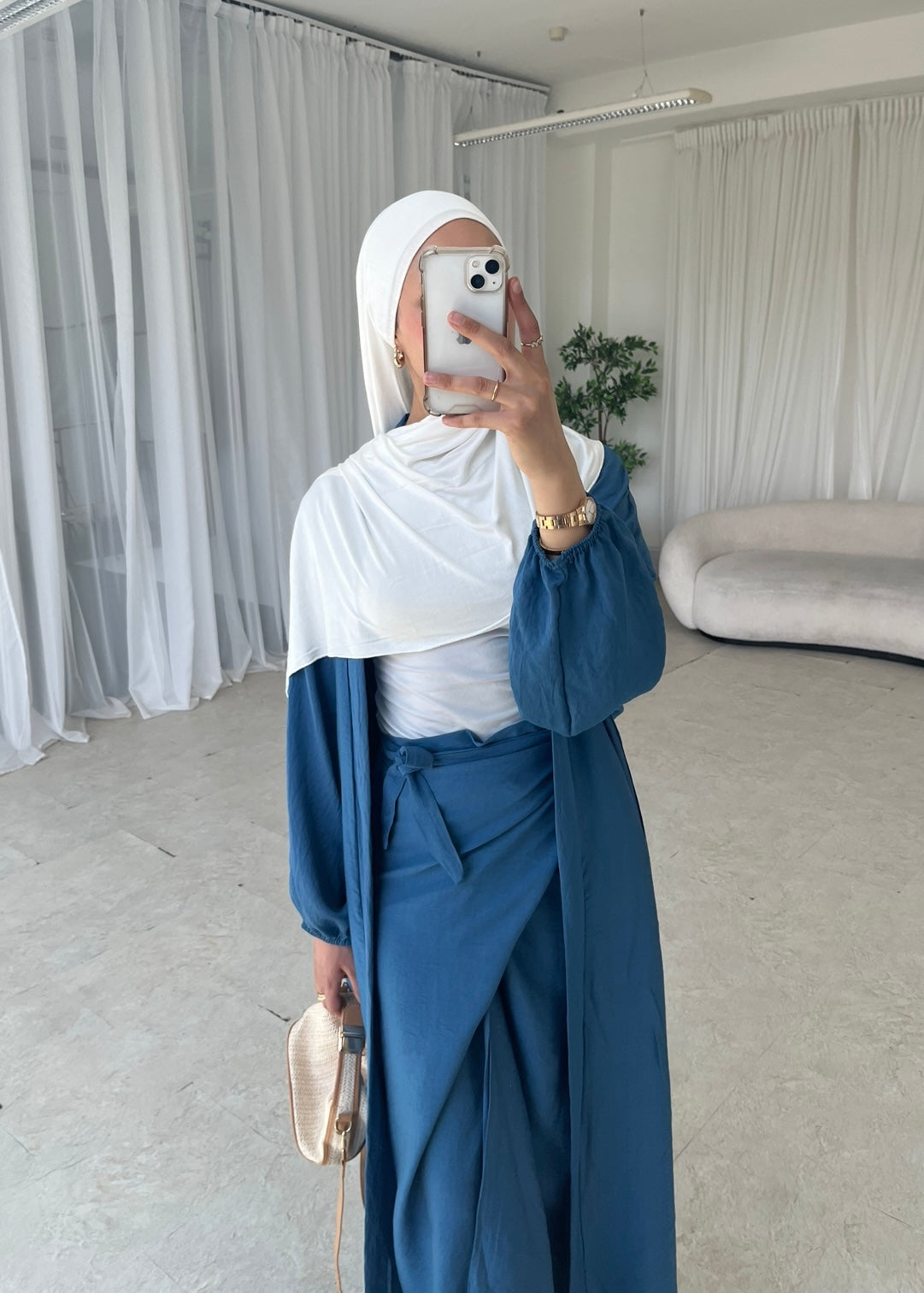 Denim blue kimono and maxi skirt set