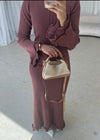 Terracotta knit lace back detail dress