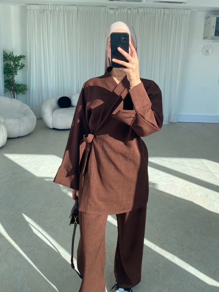 Brown kimono co-ord