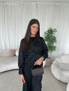Satin tie back black dress