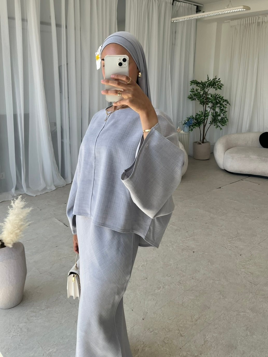 Cape top and skirt set grey