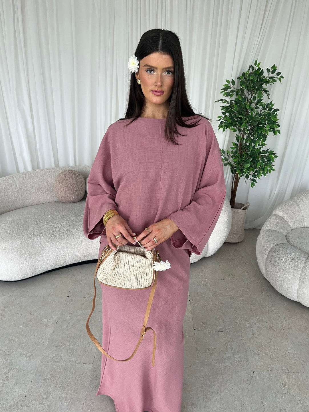 Cape top and skirt set dusty pink