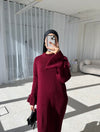 Burgundy bow sleeve knitted dress