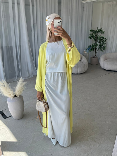Yellow ribbed open abaya