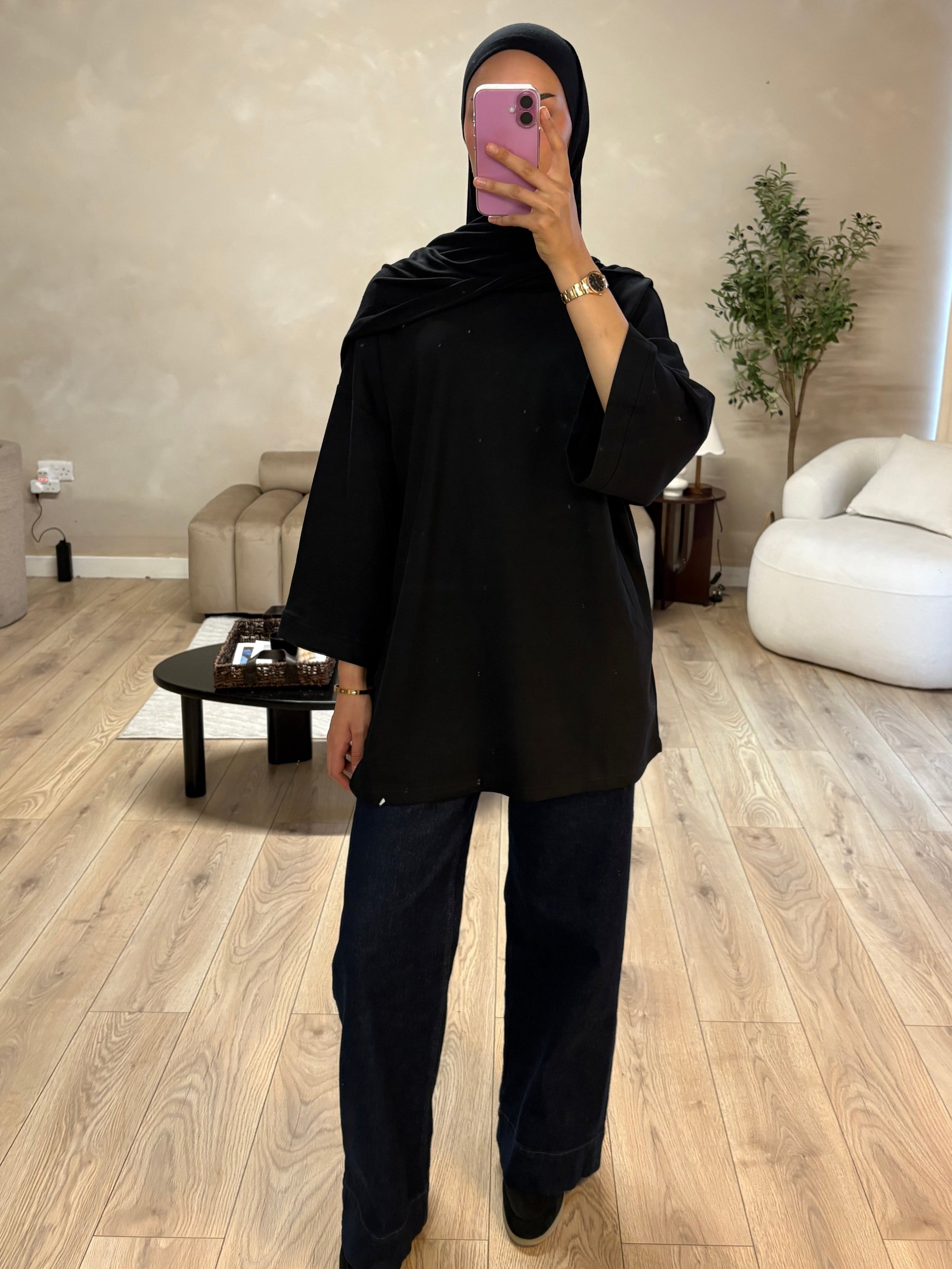 Black oversized cotton top
