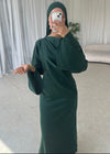 Emerald satin split sleeve dress