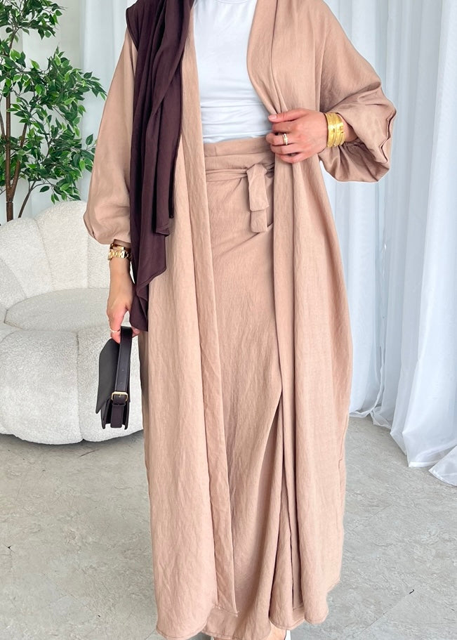 Taupe kimono and maxi skirt set
