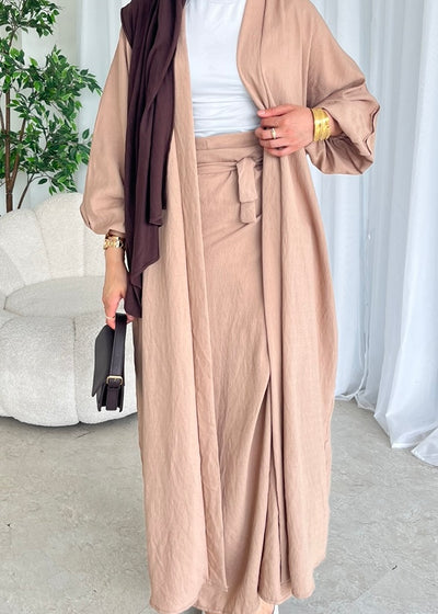 Taupe kimono and maxi skirt set