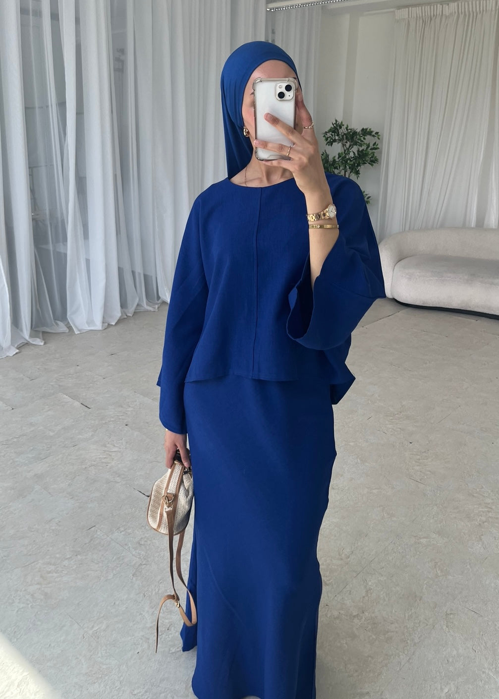 Cape top and skirt set royal blue