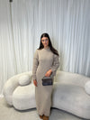 Taupe bow sleeve knitted dress