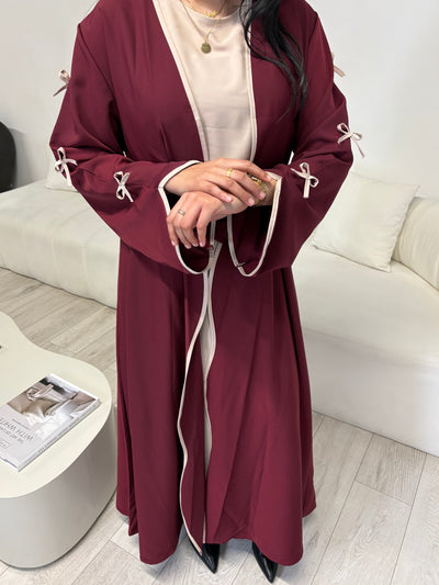 Burgundy bow abaya