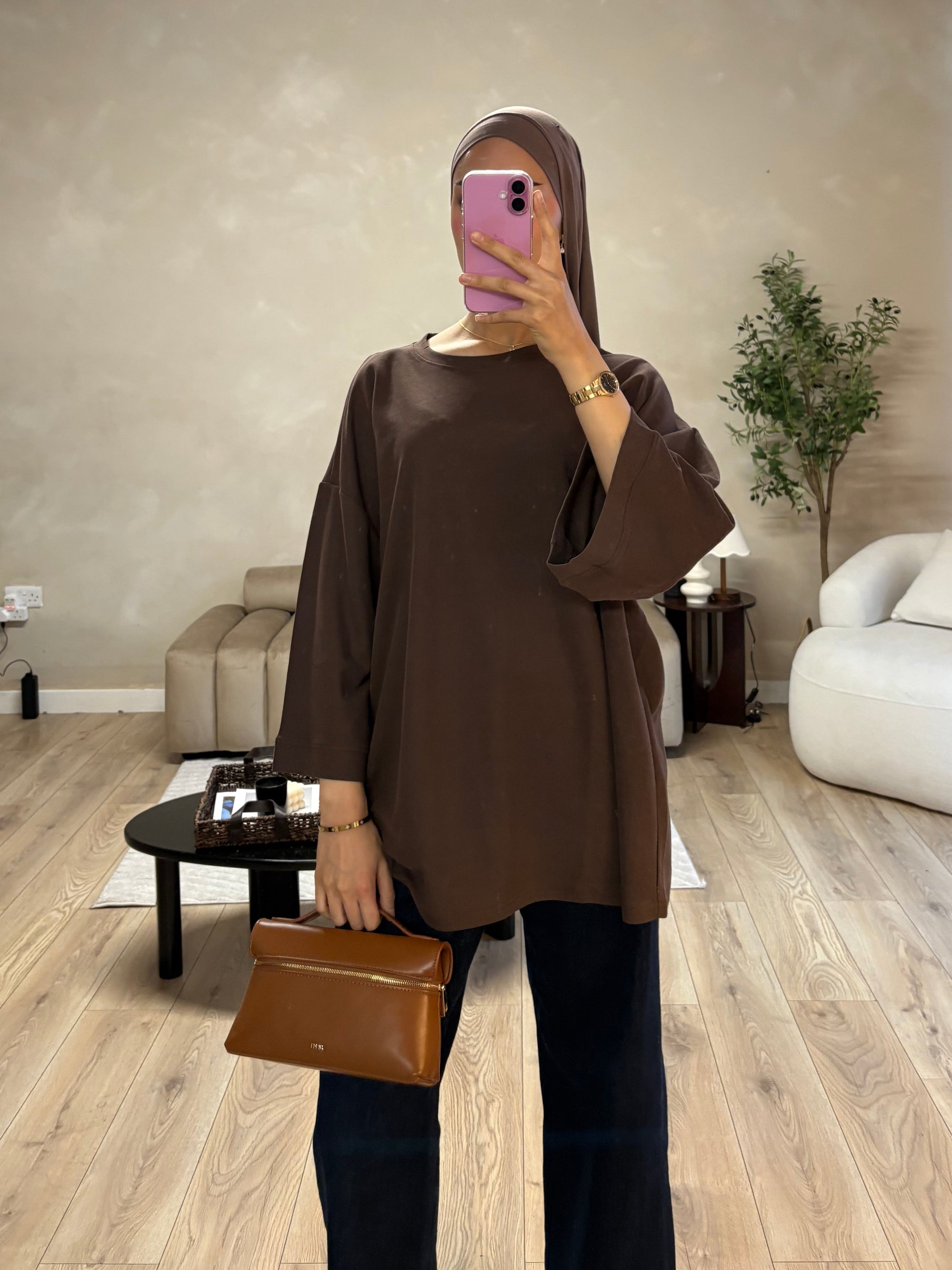 Brown oversized cotton top