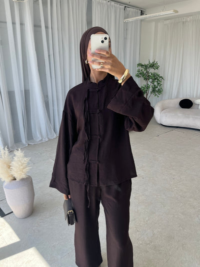 Chocolate brown top and trouser co-ord