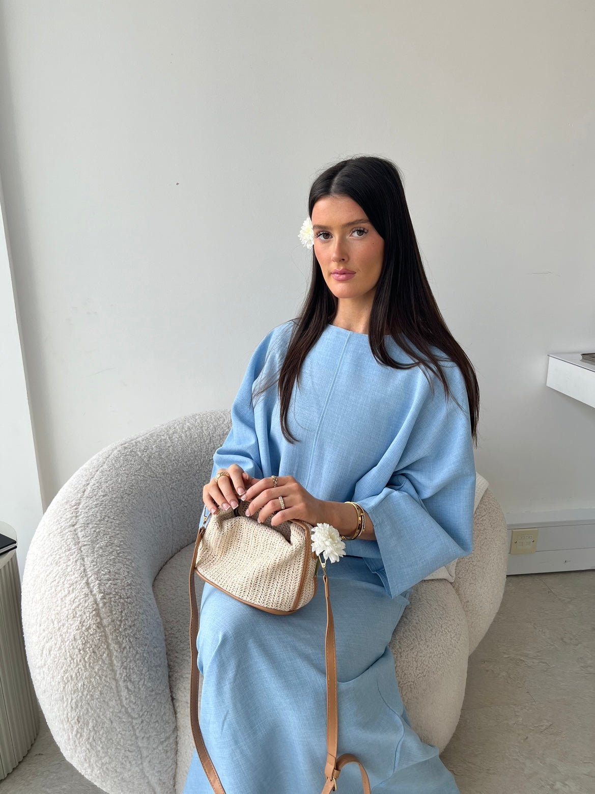 Cape top and skirt set baby blue
