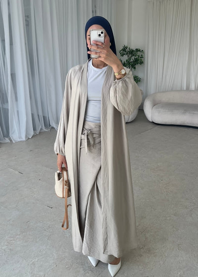 Beige kimono and maxi skirt set