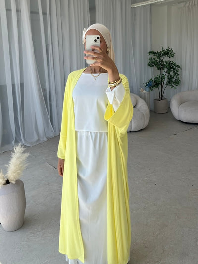 Yellow ribbed open abaya