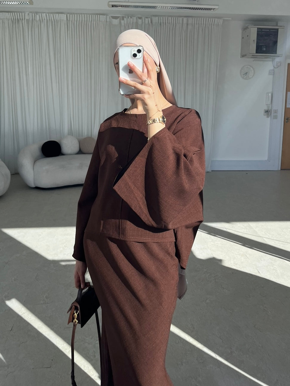 Brown cape top and skirt set