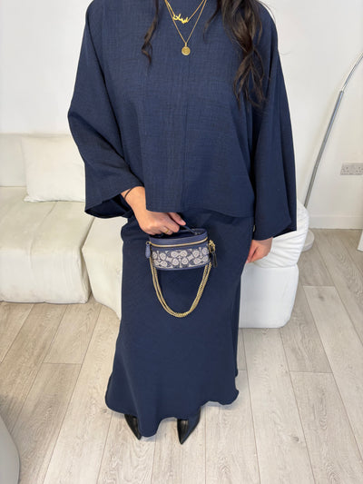 Navy cape top and skirt set