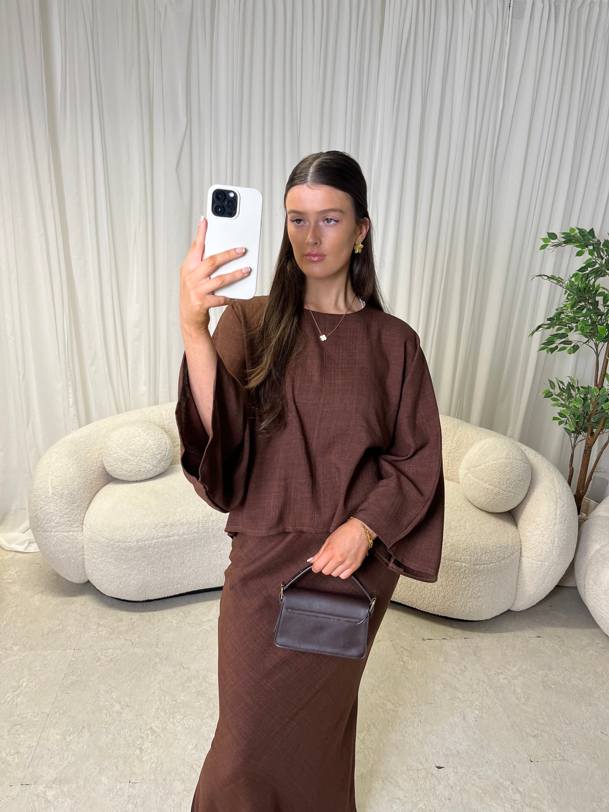 Brown cape top and skirt set