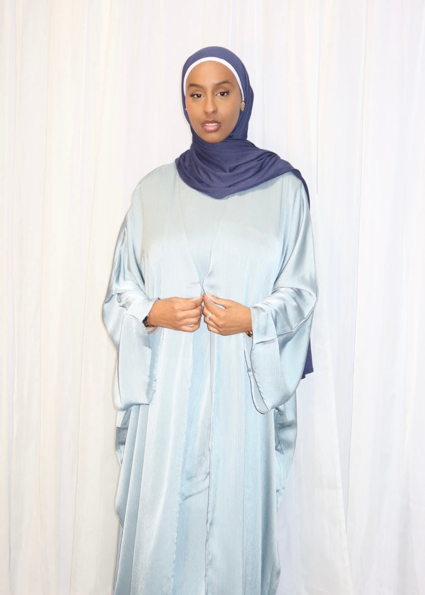 Baby blue open abaya and slip dress