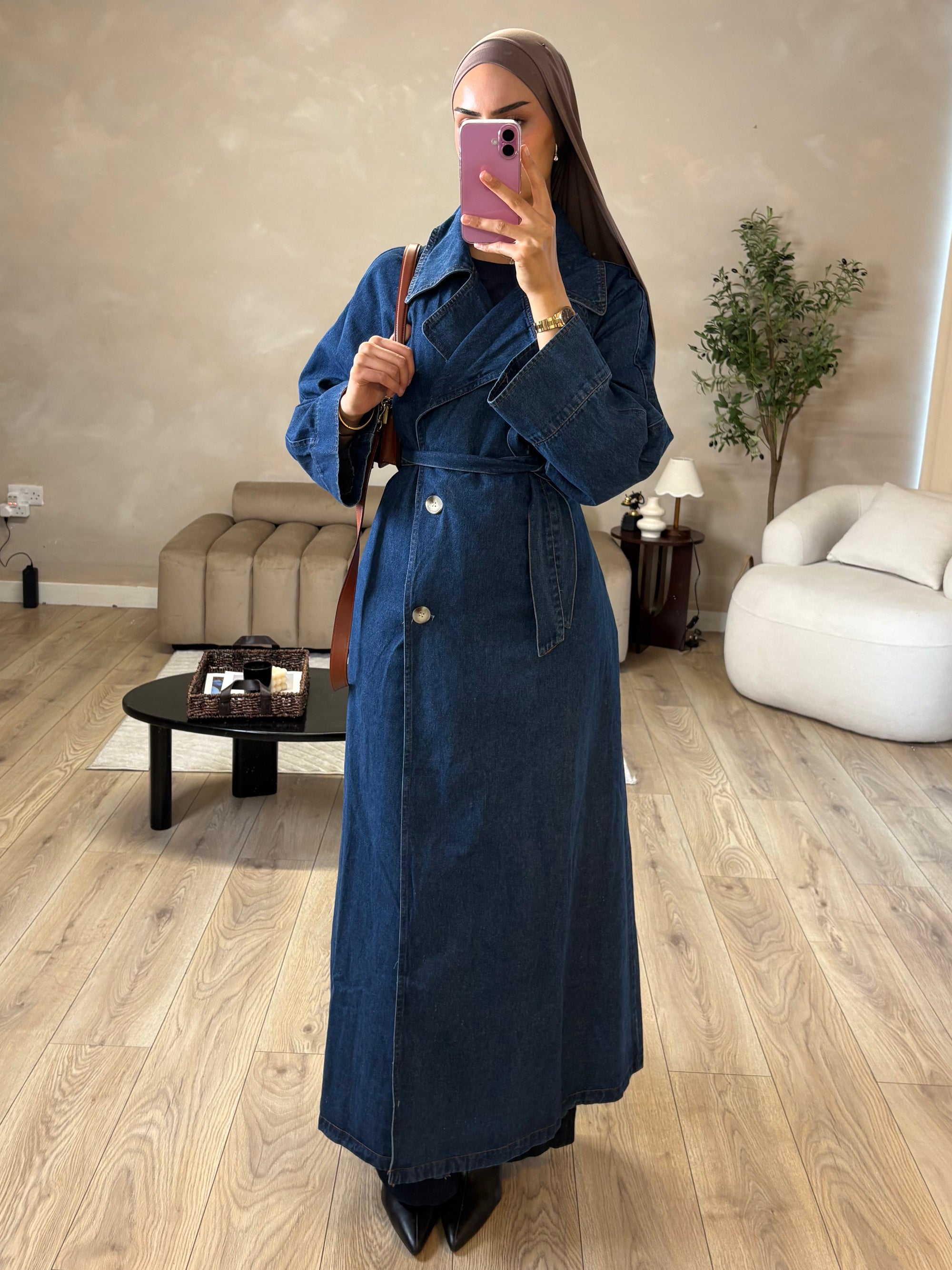 Denim maxi trench