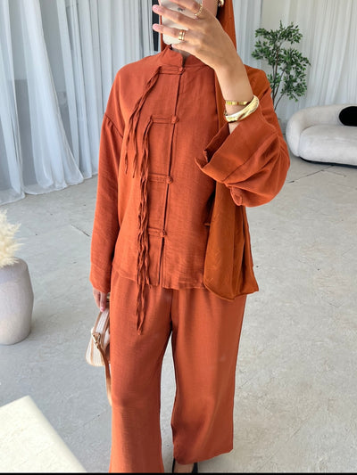 Burnt orange top and trouser co-ord