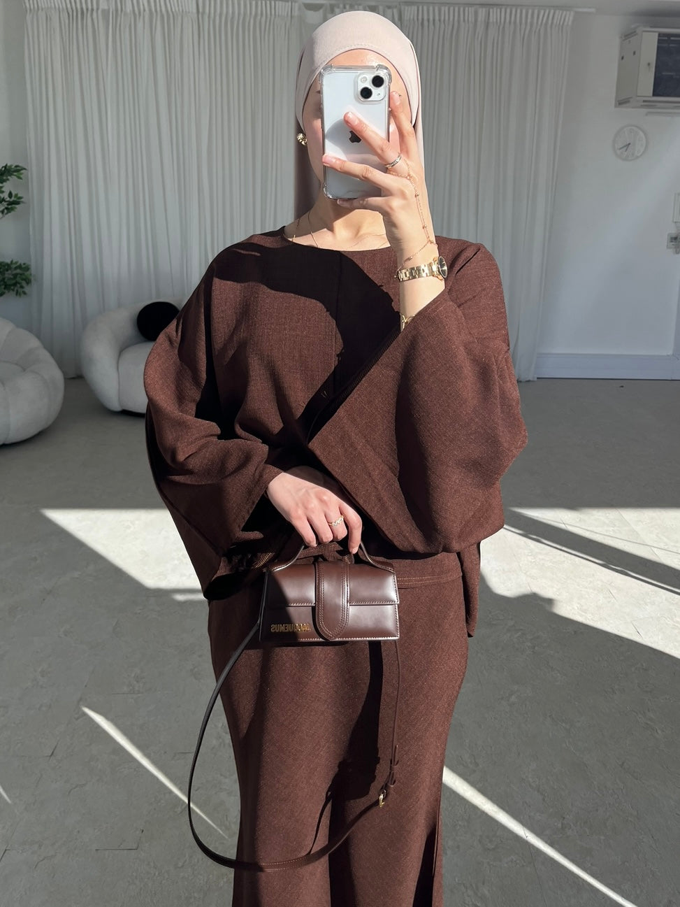 Brown cape top and skirt set