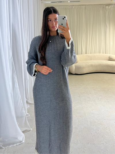 Grey and white lined maxi dress