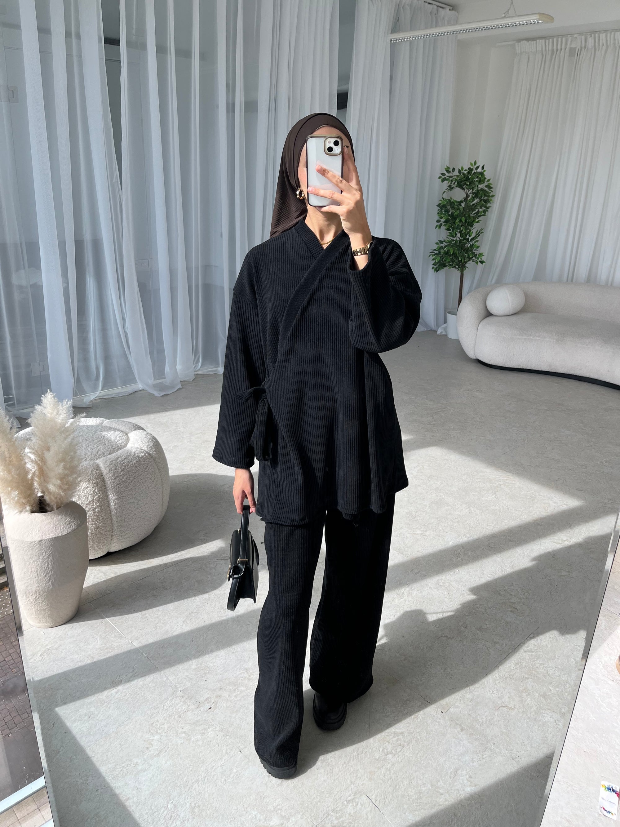 Black corduroy kimono set