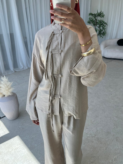 Beige top and trouser co-ord