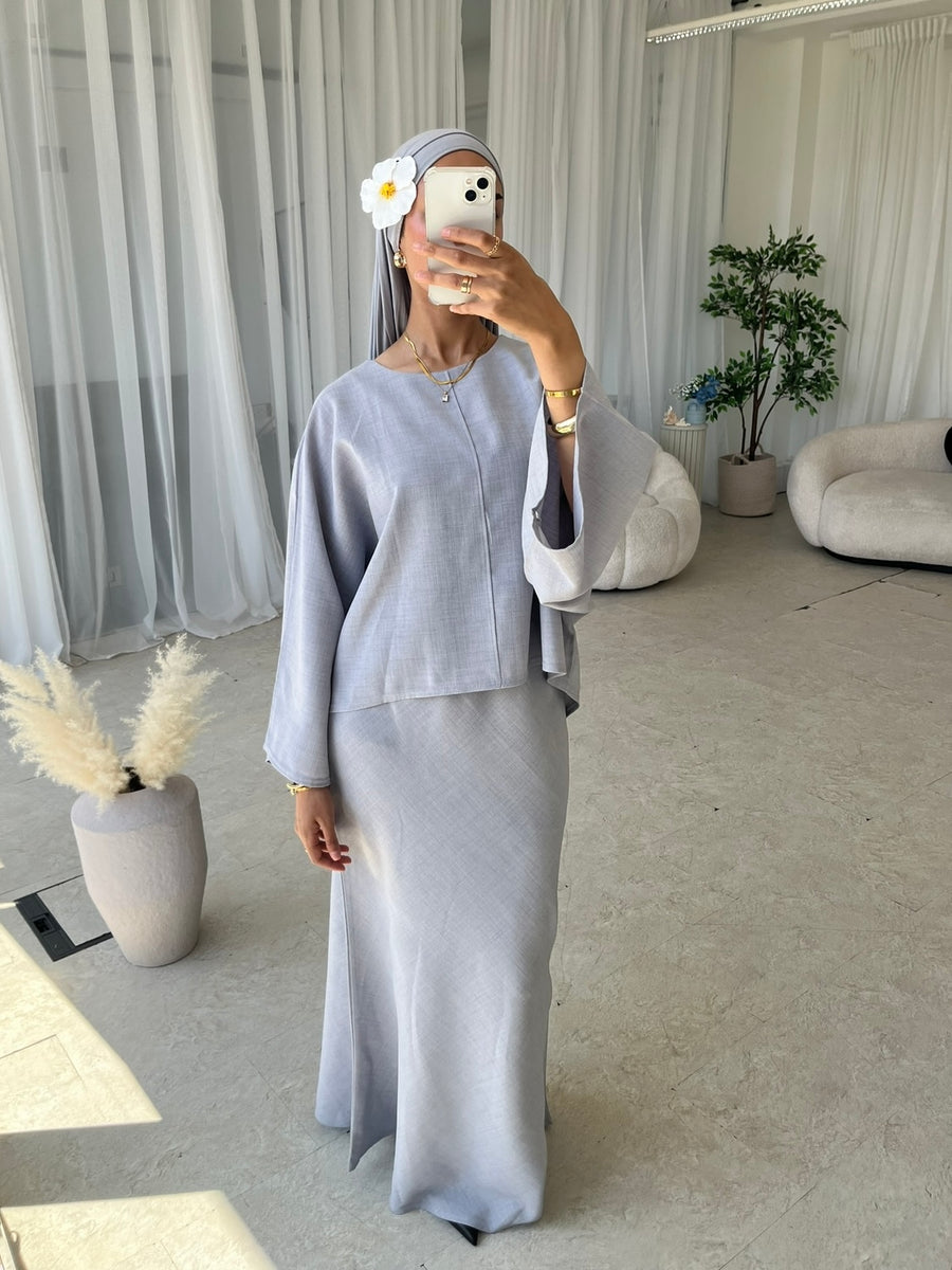 (PRE-ORDER) Grey cape top and skirt set