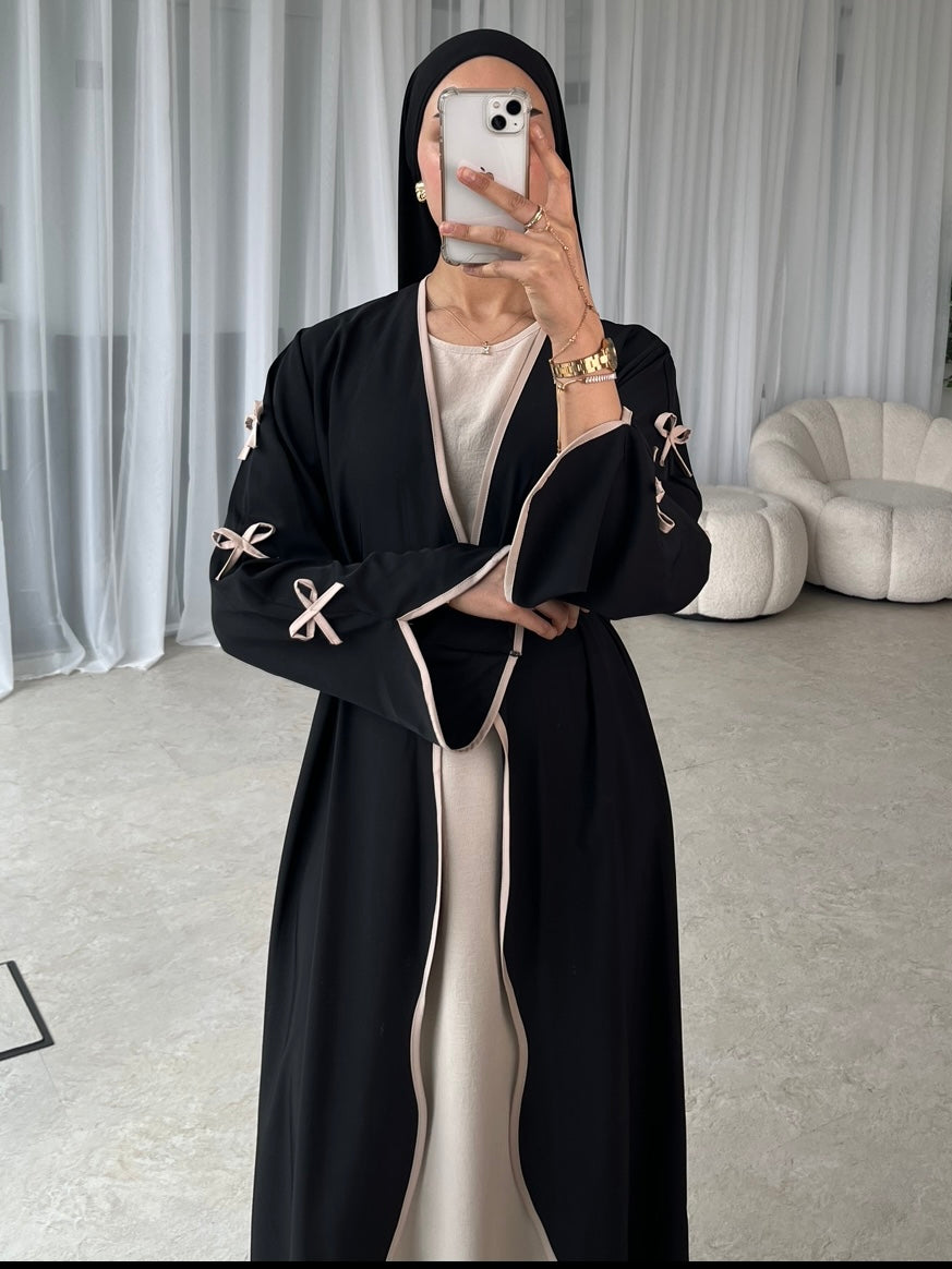Black bow sleeve detail abaya