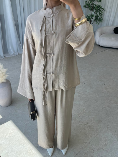 Beige top and trouser co-ord