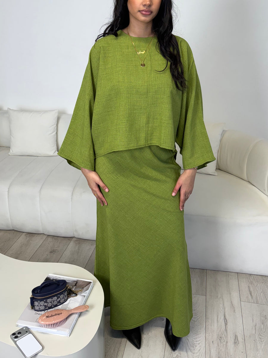 Cape top and skirt set olive