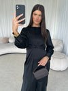 Satin tie back black dress