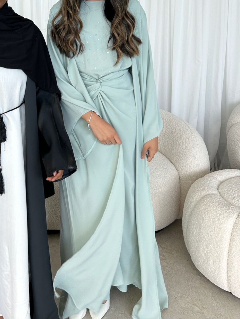 Mint 3 piece wrap set abaya