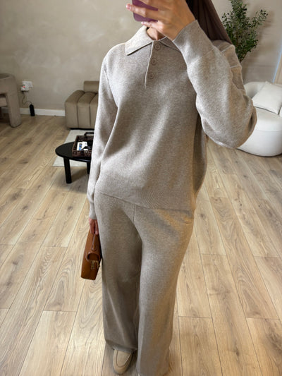 Taupe luxe knit polo set