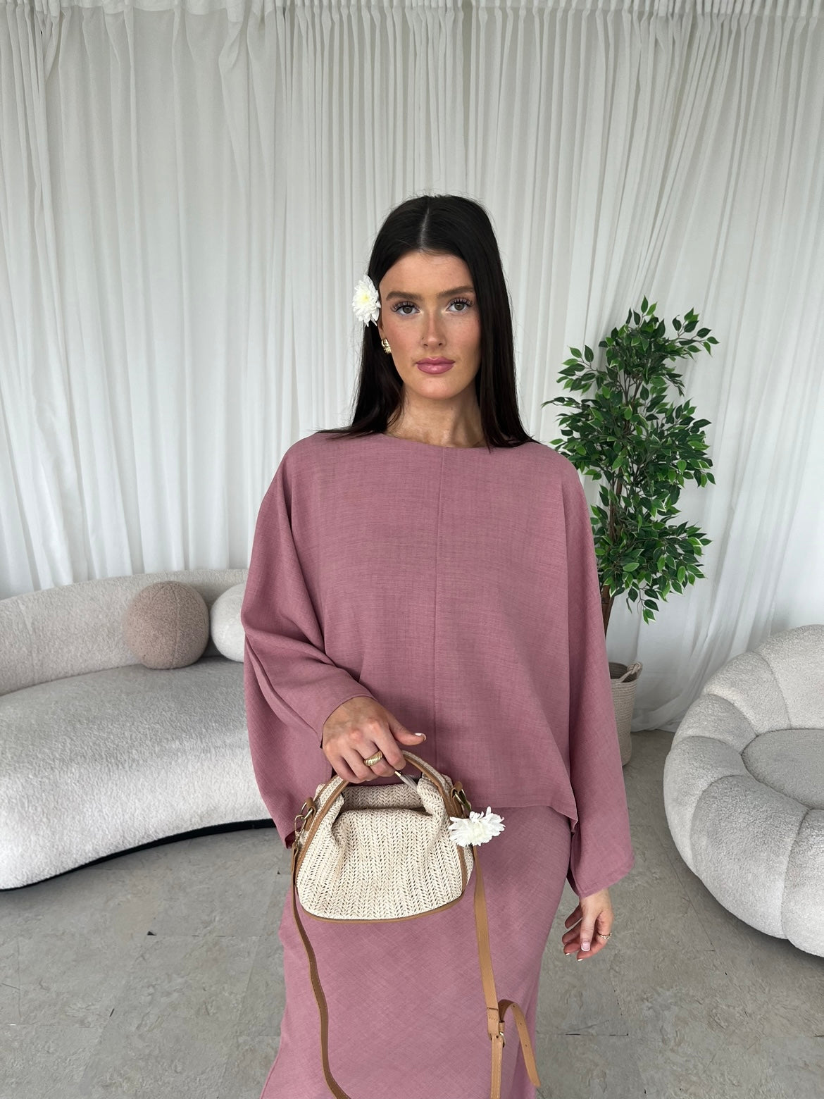 Cape top and skirt set dusty pink