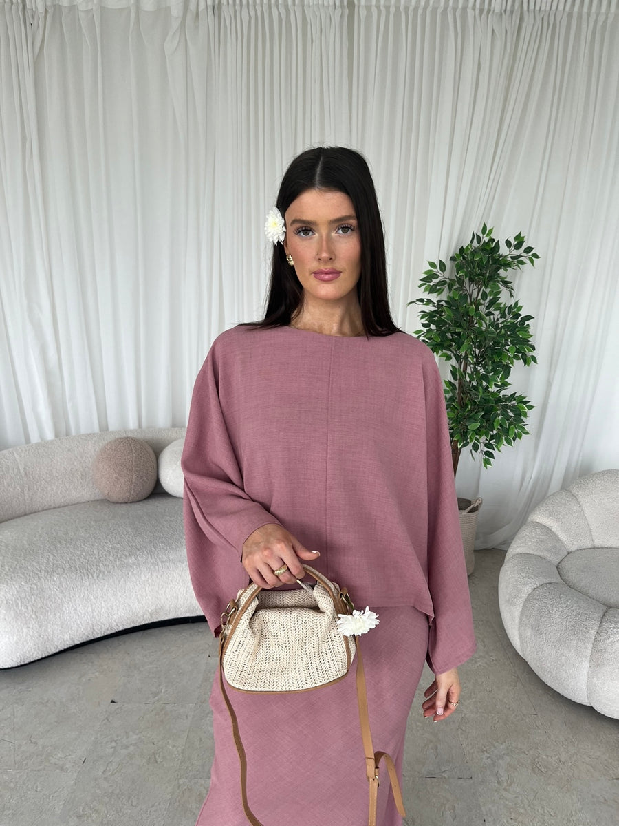 Cape top and skirt set dusty pink