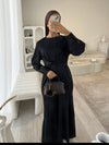 Black silk tie back black dress