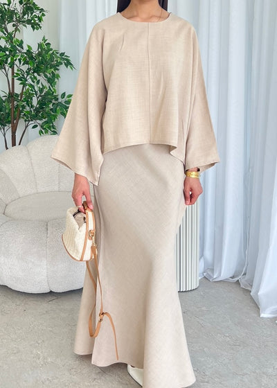 Beige cape top and skirt set
