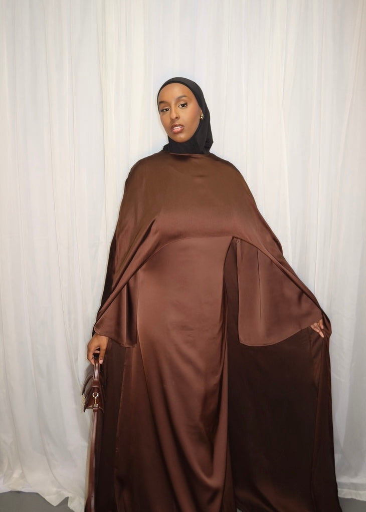 Brown detachable cape dress