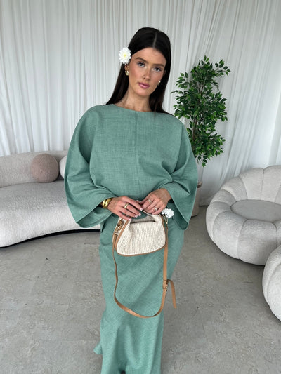 (PRE-ORDER) Mint cape top and skirt set