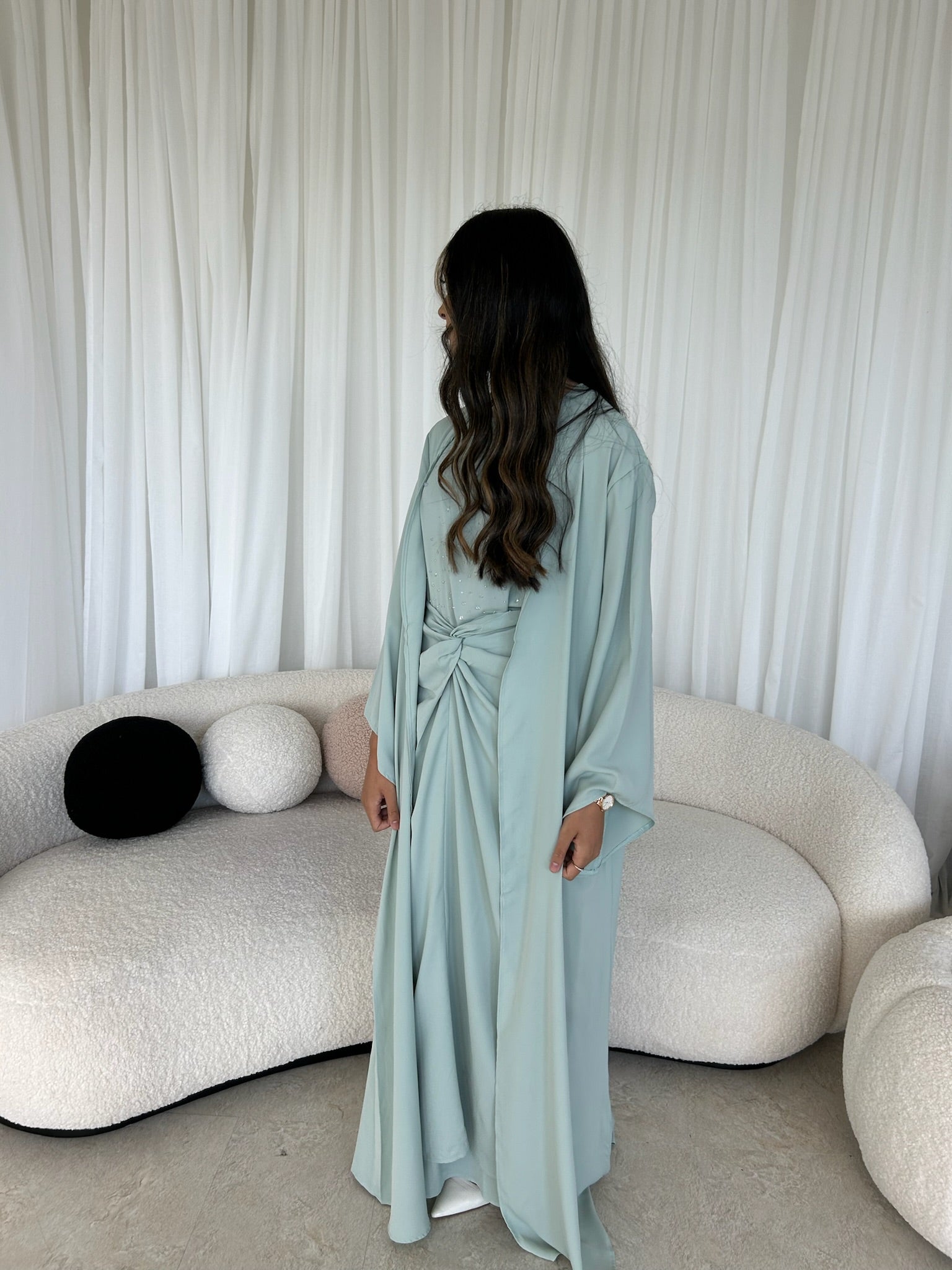 Mint 3 piece wrap set abaya