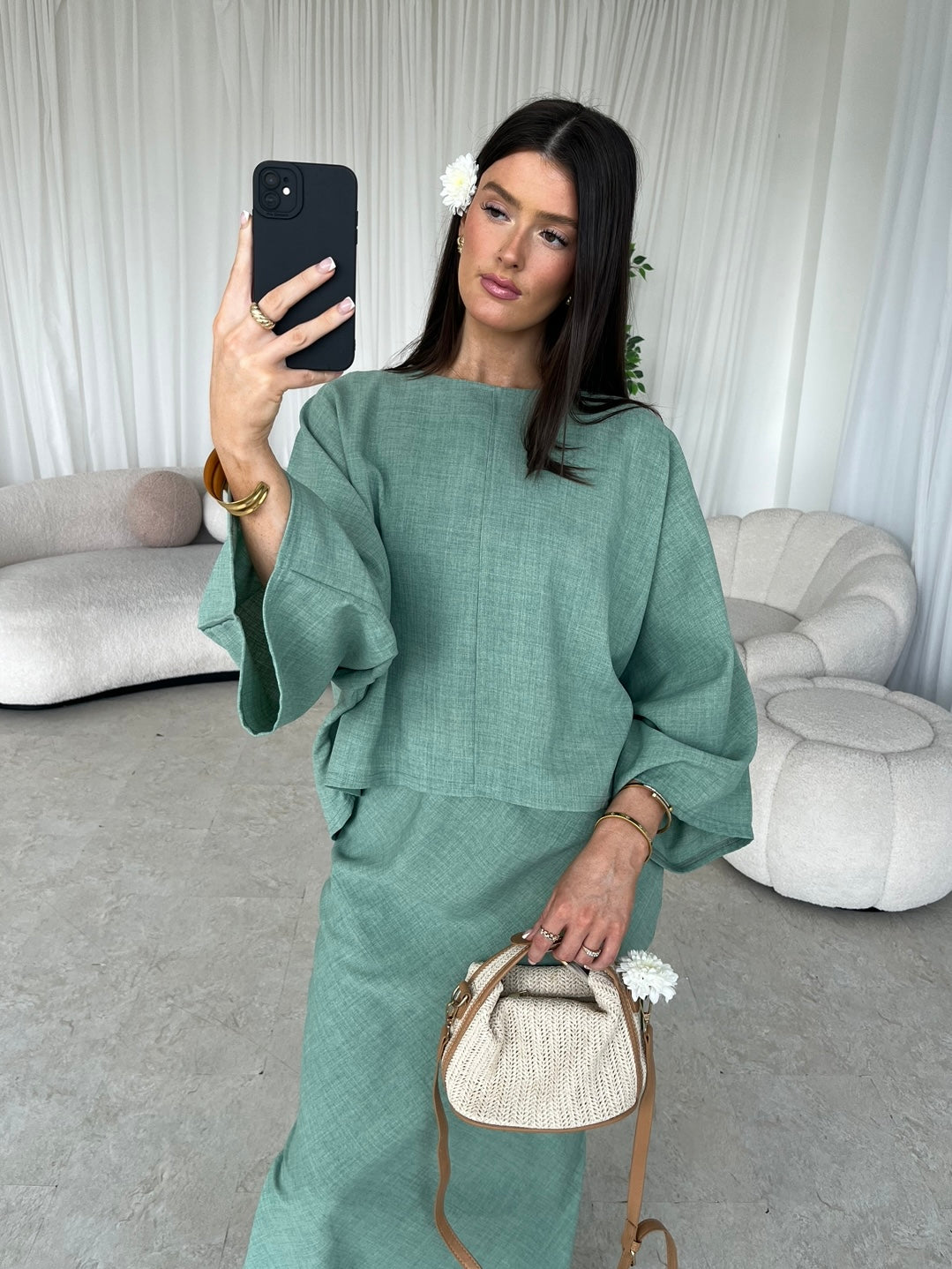 Cape top and skirt set Mint