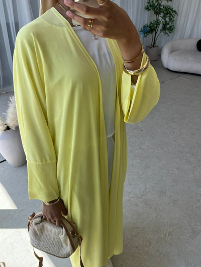 Yellow ribbed open abaya