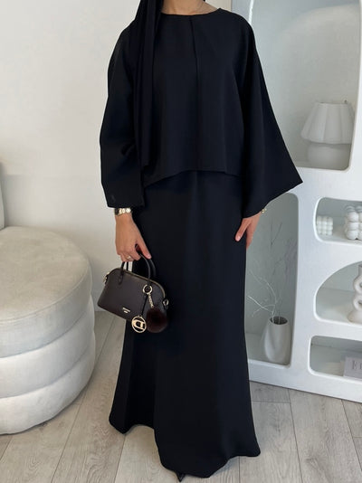 Black cape top and skirt set