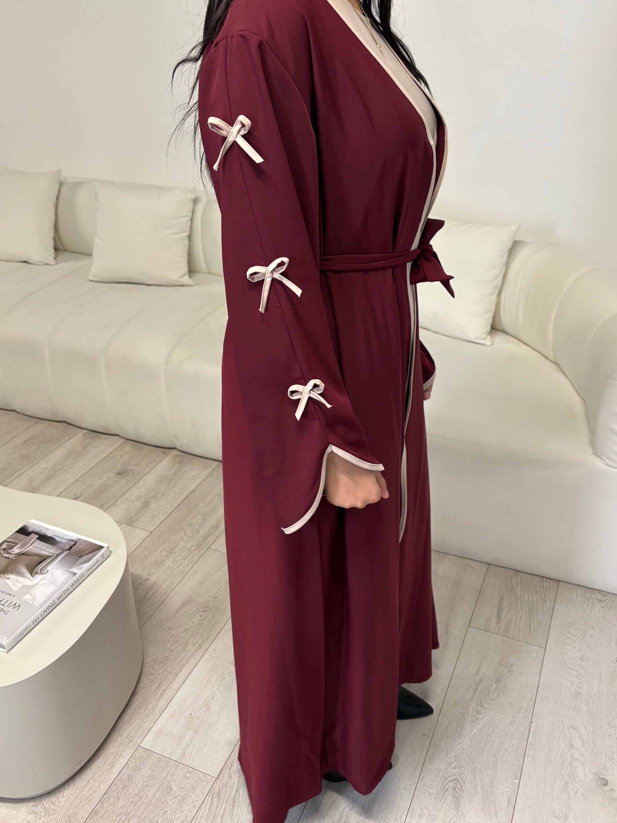 Burgundy bow abaya