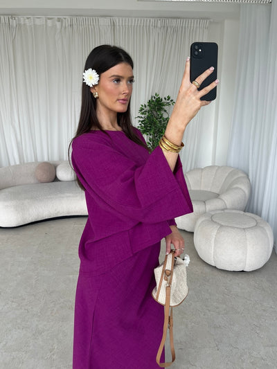 (PRE-ORDER) Mauve cape top and skirt set